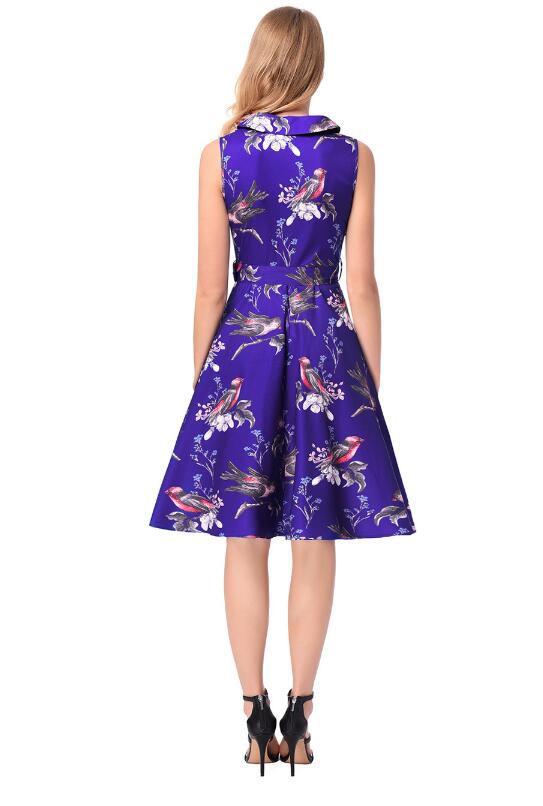 SZ60146-2 Lapel Stealth Zipper Bird Printing Design Skirt Retro Series